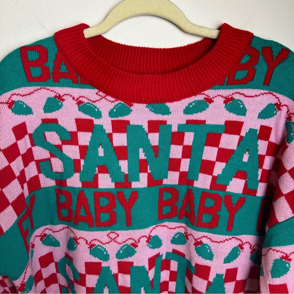 Santa Baby pink and red checkered Christmas sweater by Grayson Threads size: XL - Picture 2 of 9